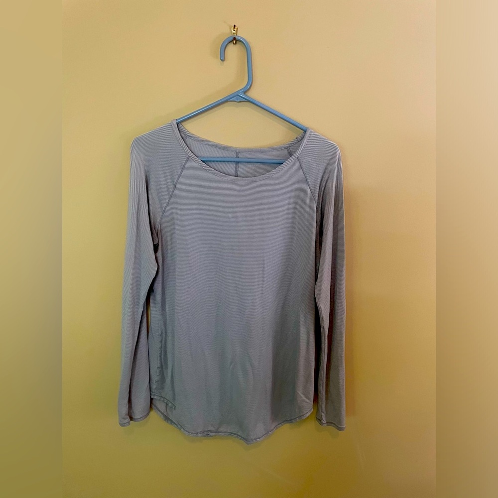 ATHLETA women’s long sleeve tunic, Sz M, grey stripe, GUC